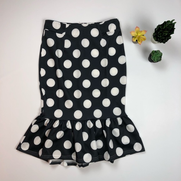 51Twenty Dresses & Skirts - {New} BLACK POLKA DOT TRUMPET SKIRT